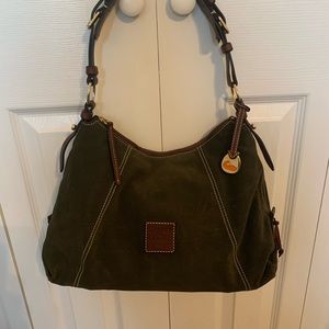 Dooney & Bourke Suede Bag in Forrest Green and Brown Leather